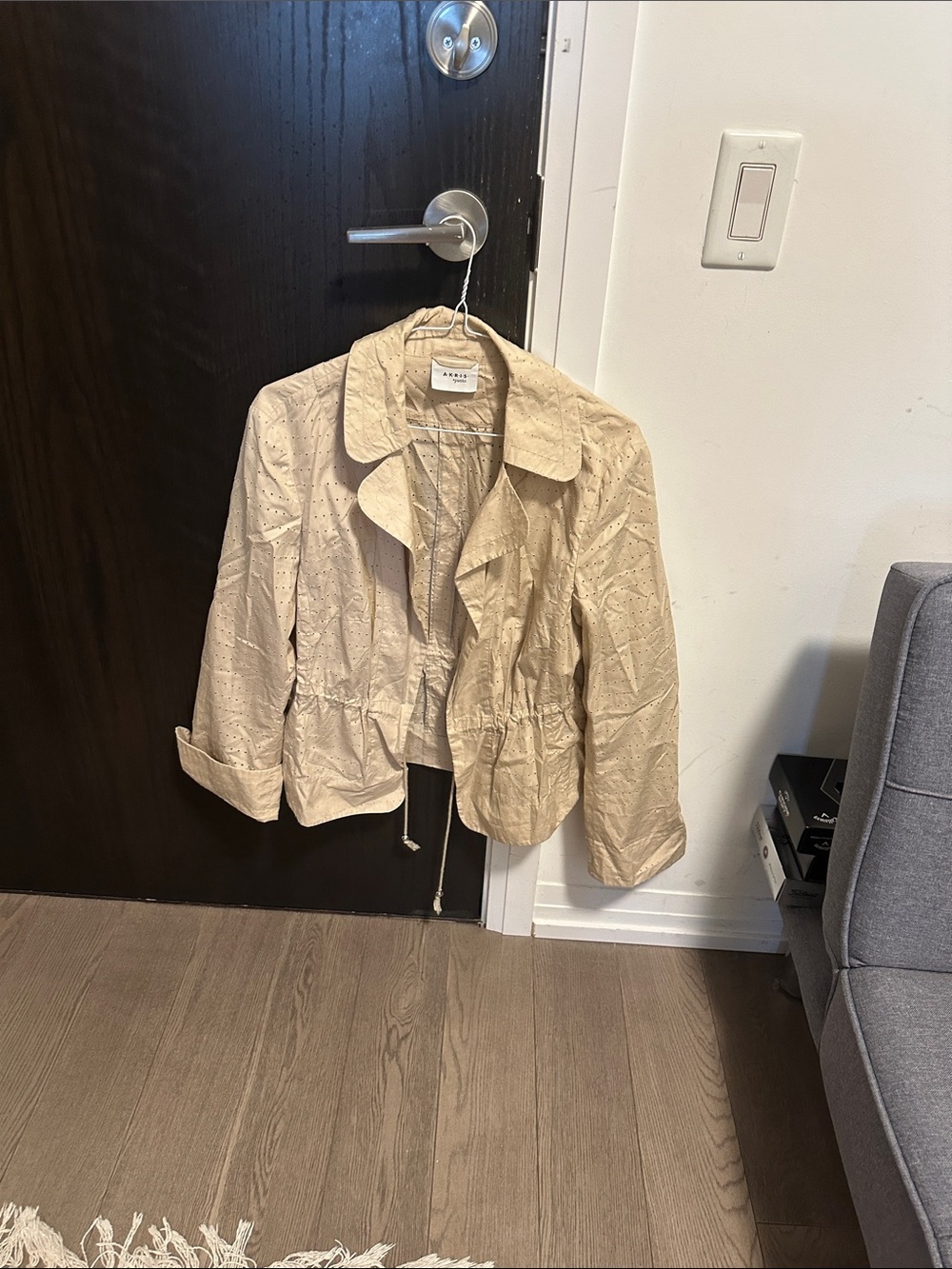 Akris Punto Cream Eyelet Drawstring Trench Jacket